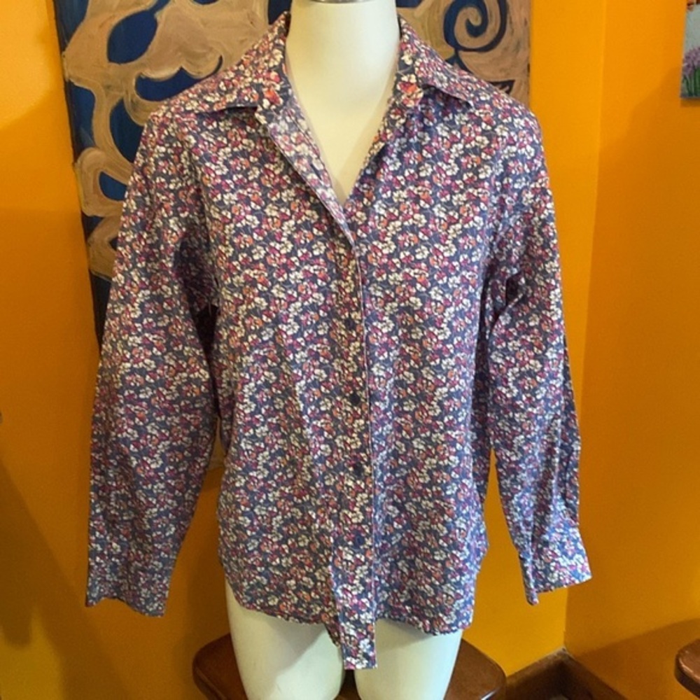 Vintage Ladies Cotton Pink & Blue Blouse by Orvis